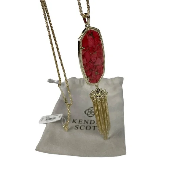 Kendra Scott Rayne Necklace In Gold NEW $90 Bronze Veined Red Magnesite - Picture 3 of 3